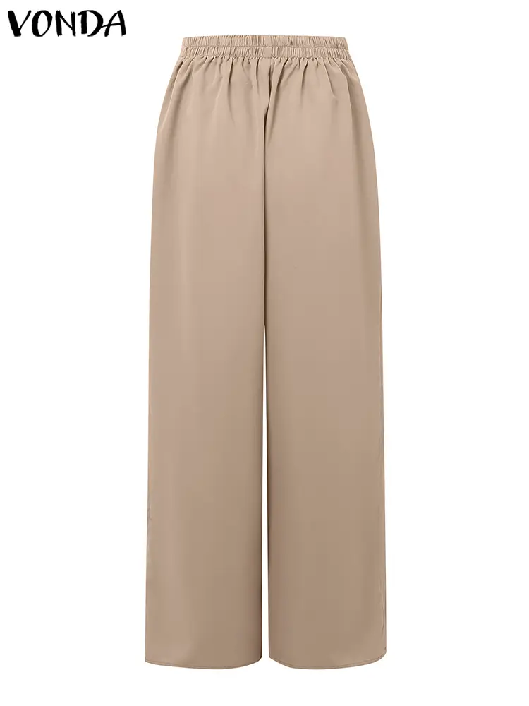 VONDA Elegant OL Office Pants Women High Waist Casual Solid Color Long Trousers 2025 Summer Loose Wide Leg Pantalons Streetwear