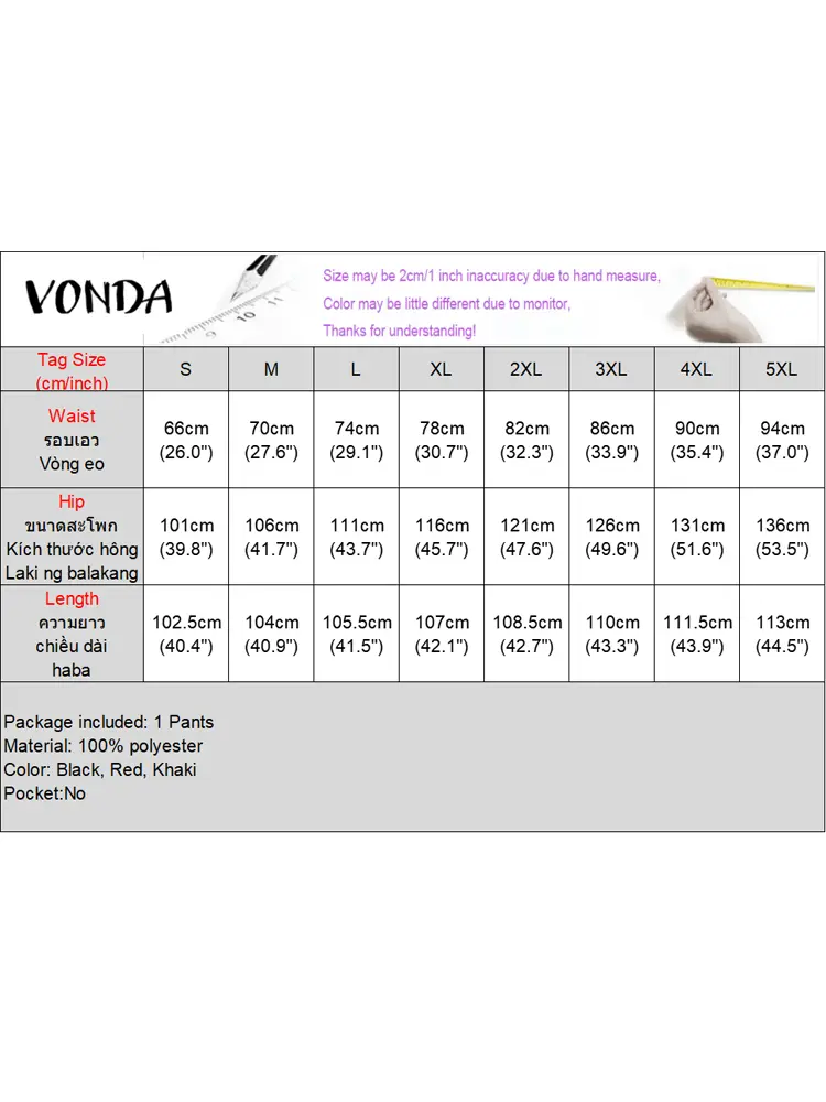 VONDA Elegant OL Office Pants Women High Waist Casual Solid Color Long Trousers 2025 Summer Loose Wide Leg Pantalons Streetwear