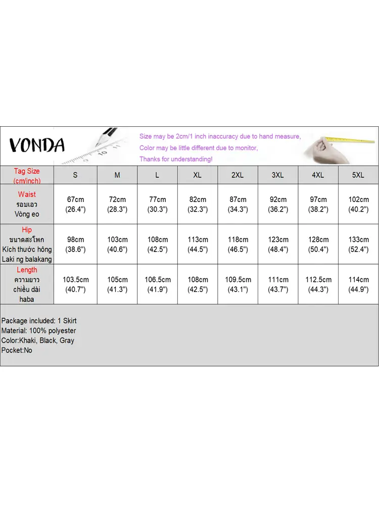 VONDA Elegant Maxi Fishtail Skirt Women Summer High Waist Office Lady Skirts 2025 Fashion Pleated Solid Color Long Skirt Street