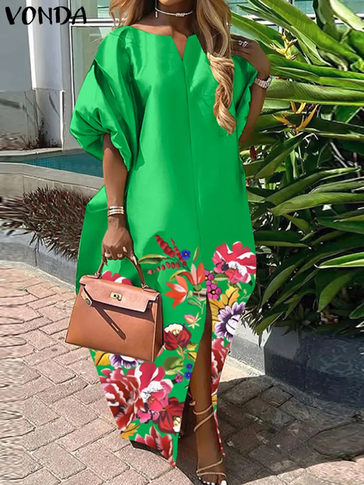 Elegant Satin Silk Dress 2025 Women Summer Bohemian Maxi Long Sundress Half Sleeve V Neck Vestidos Oversized Casual Loose Robe