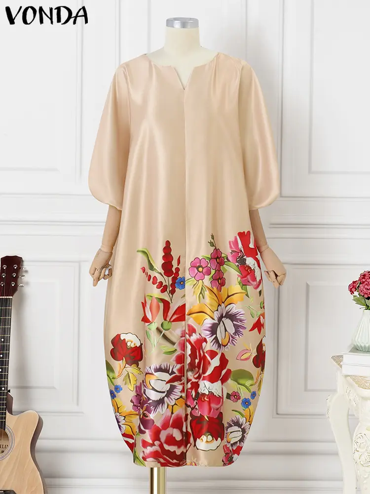 Elegant Satin Silk Dress 2025 Women Summer Bohemian Maxi Long Sundress Half Sleeve V Neck Vestidos Oversized Casual Loose Robe