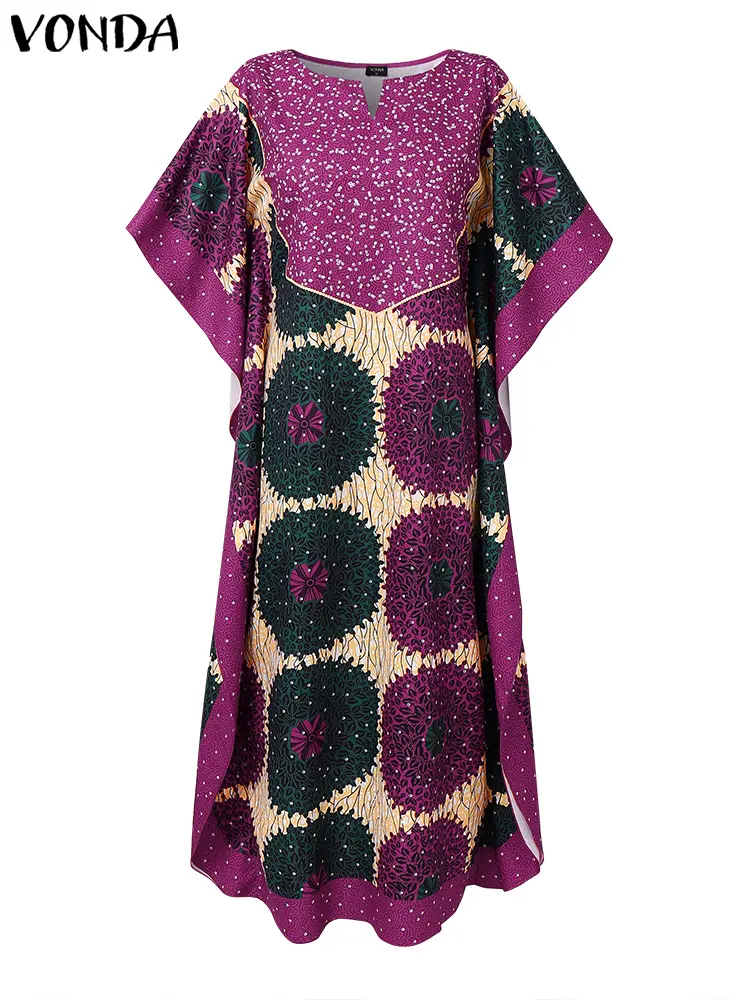 VONDA 2025 Summer Sundress Women Bohemian Long Maxi Dress Patchwork Printed Party Vestidos Half Bat Sleeve Casual Loose Robe