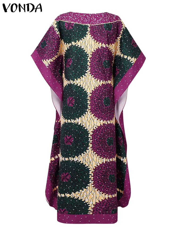 VONDA 2025 Summer Sundress Women Bohemian Long Maxi Dress Patchwork Printed Party Vestidos Half Bat Sleeve Casual Loose Robe