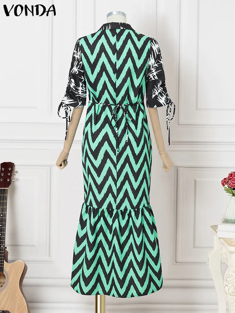 VONDA Bohemian Printed Long Dress Women Summer Sundress 2025 Vintage Half Sleeve Casual Maxi Vestidos V-Neck Ruffled Party Robe