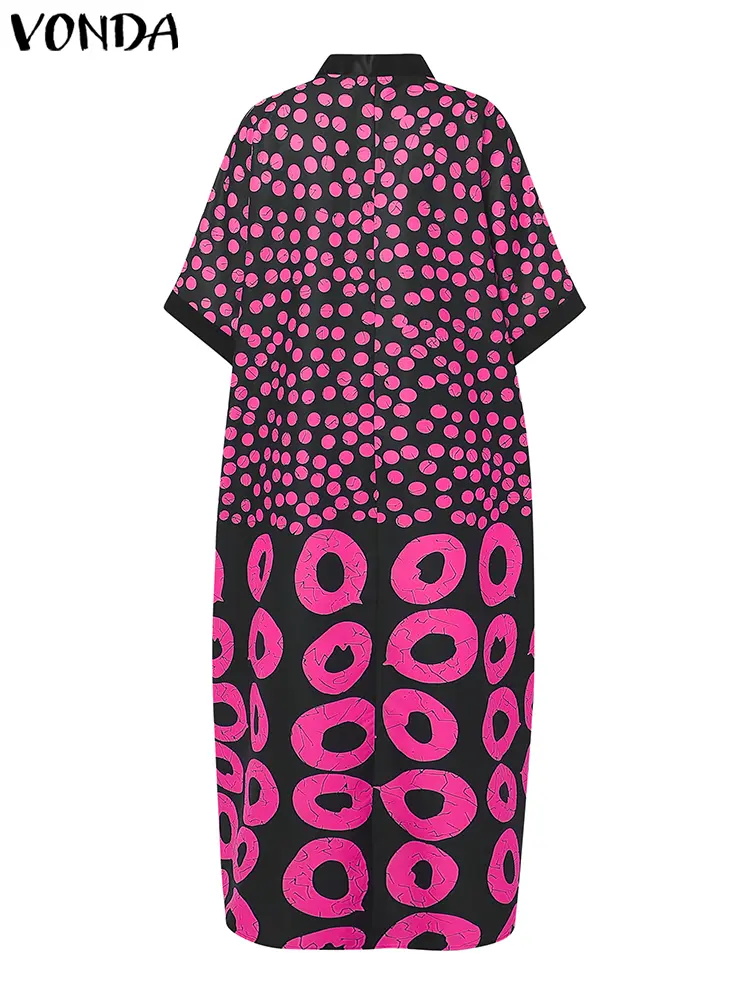 VONDA Bohemian Print Dress Women Summer Maxi Long Sundress 2025 Vintage V-Neck Half Sleeve Casual Loose Polka Dot Party Vestidos