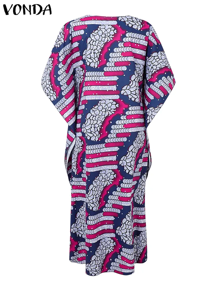 VONDA Bohemian Long Dress Women Printed Vintage Maxi Vestidos 2025 Summer Half Bat Sleeve Casual Loose Robe Oversized Sundress