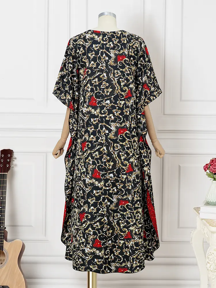 VONDA Summer Women Maxi Dress Vintage Print Long Vestidos 2025 Patchwork Bat Short Sleeve Sundress Casual Loose Oversized Robe
