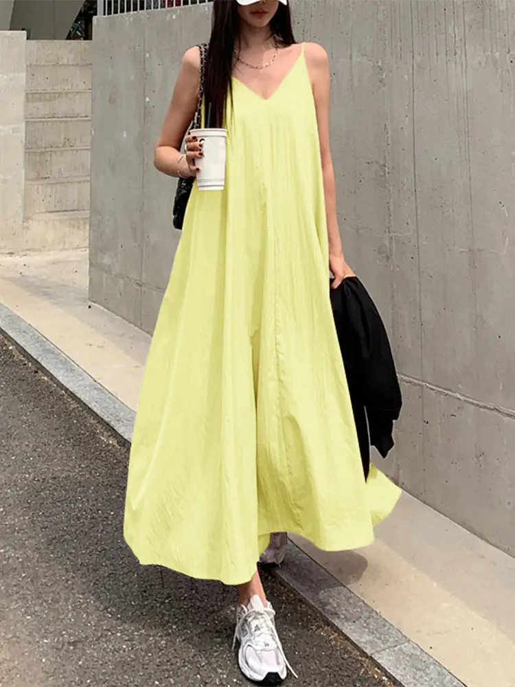 VONDA Women Summer Casual Maxi Dresses Sleeveless Sexy Straps V-Neck Long Sundress 2025 Holiday Beach Vestidos Oversized Robe