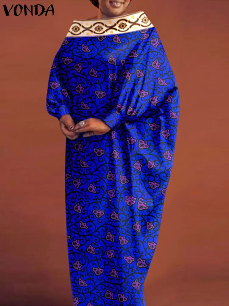 Casual Loose Round Neck Long Robes Oversized VONDA Women Elegant Maxi Dress 2024 Long Bat-wing Sleeve Bohemian Printing Vestidos