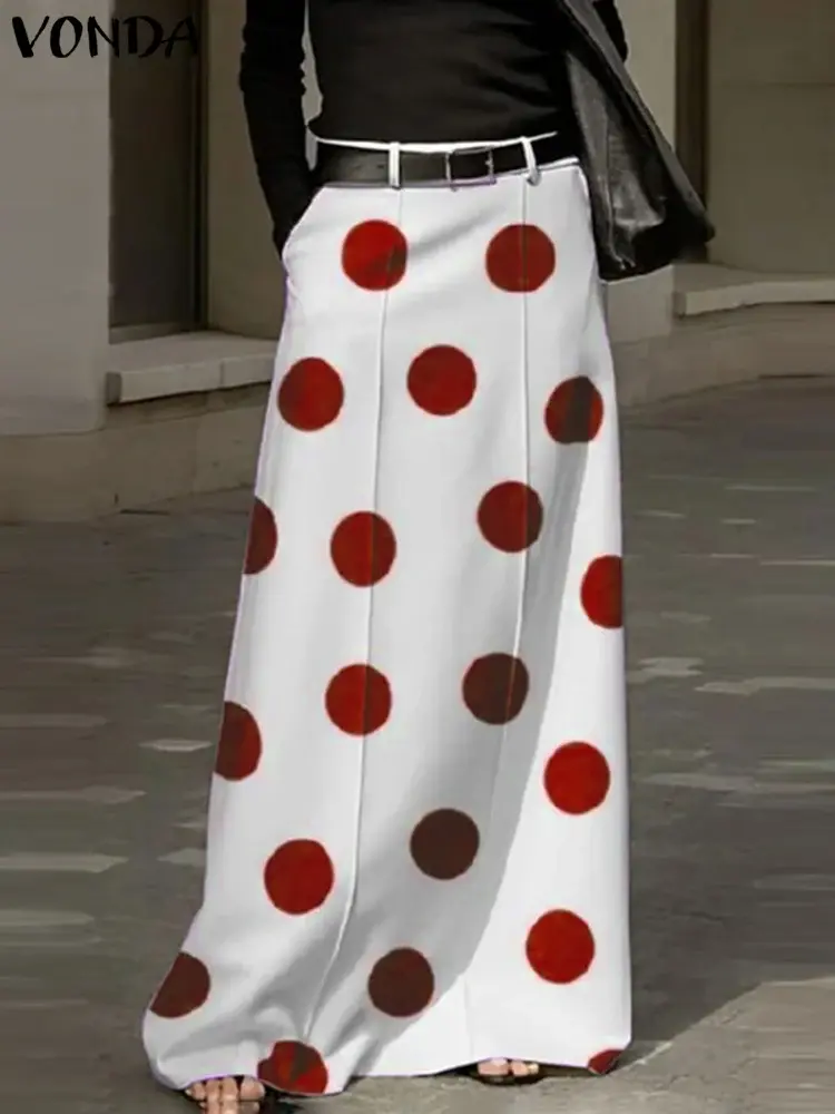 VONDA Women Party Maxi Skirts Dot Point Printed Long Skirt 2025 Summer High Waist Casual Loose A-Line Beach Skirts Oversized