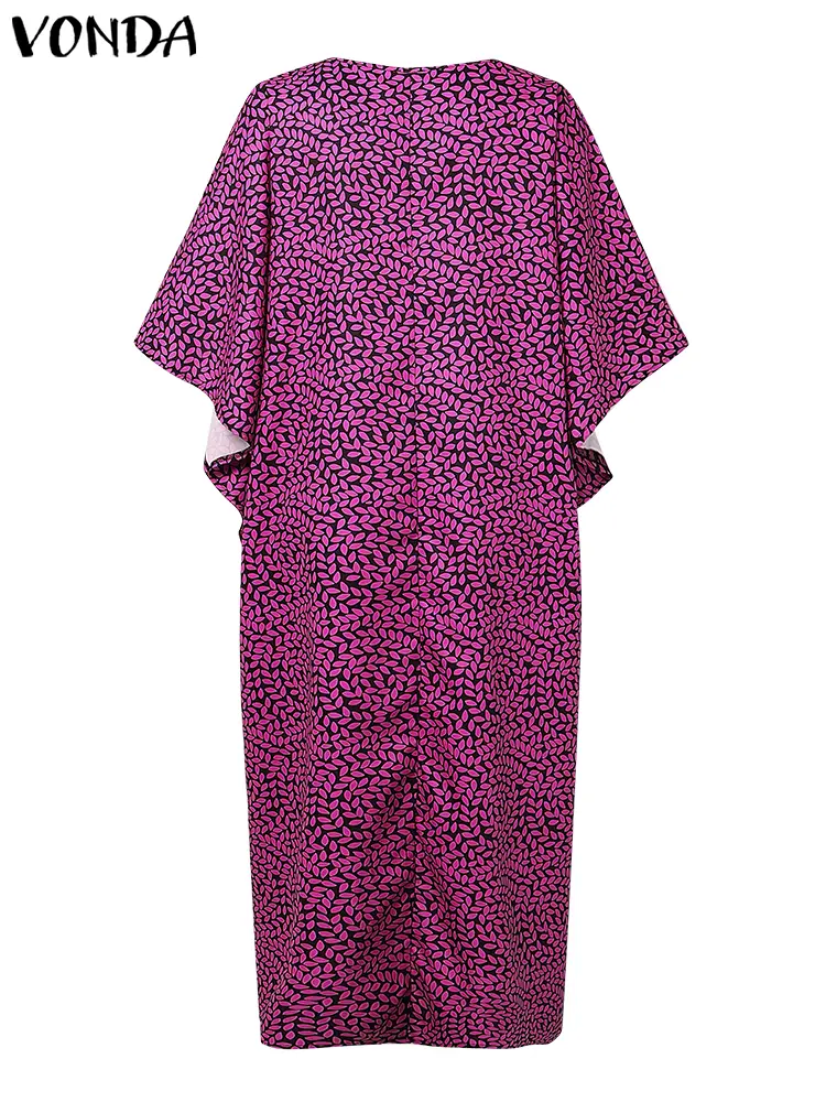 VONDA Women Bohemian Maxi Dress 2025 Summer Printed Sundress Patchwork Vestidos Casual Loose V Neck Half Sleeve Vintage Robe
