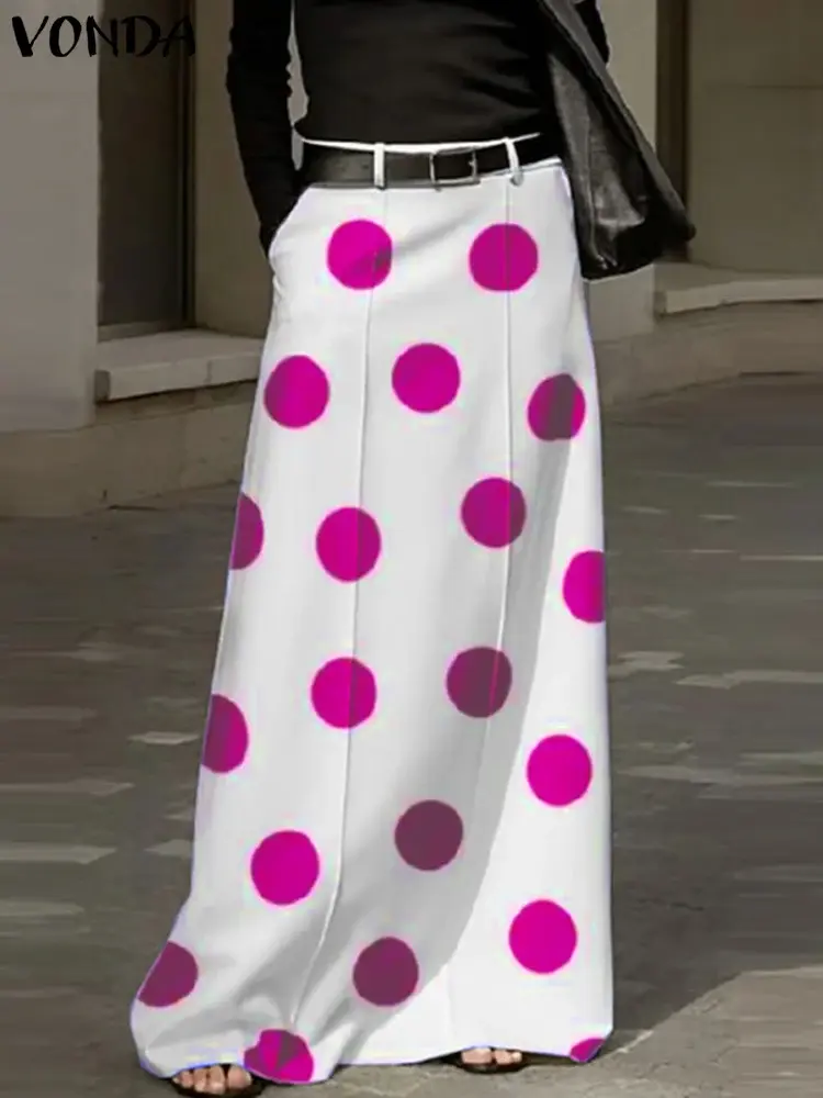 VONDA Women Party Maxi Skirts Dot Point Printed Long Skirt 2025 Summer High Waist Casual Loose A-Line Beach Skirts Oversized