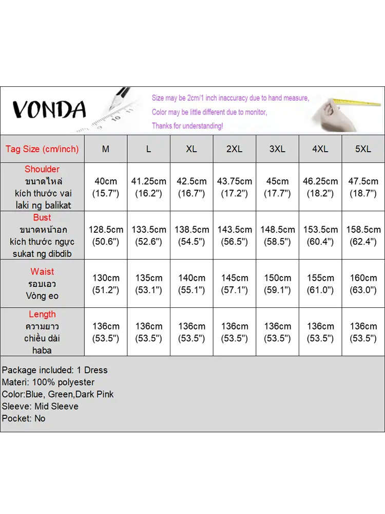 VONDA Women Bohemian Maxi Dress 2025 Summer Printed Sundress Patchwork Vestidos Casual Loose V Neck Half Sleeve Vintage Robe