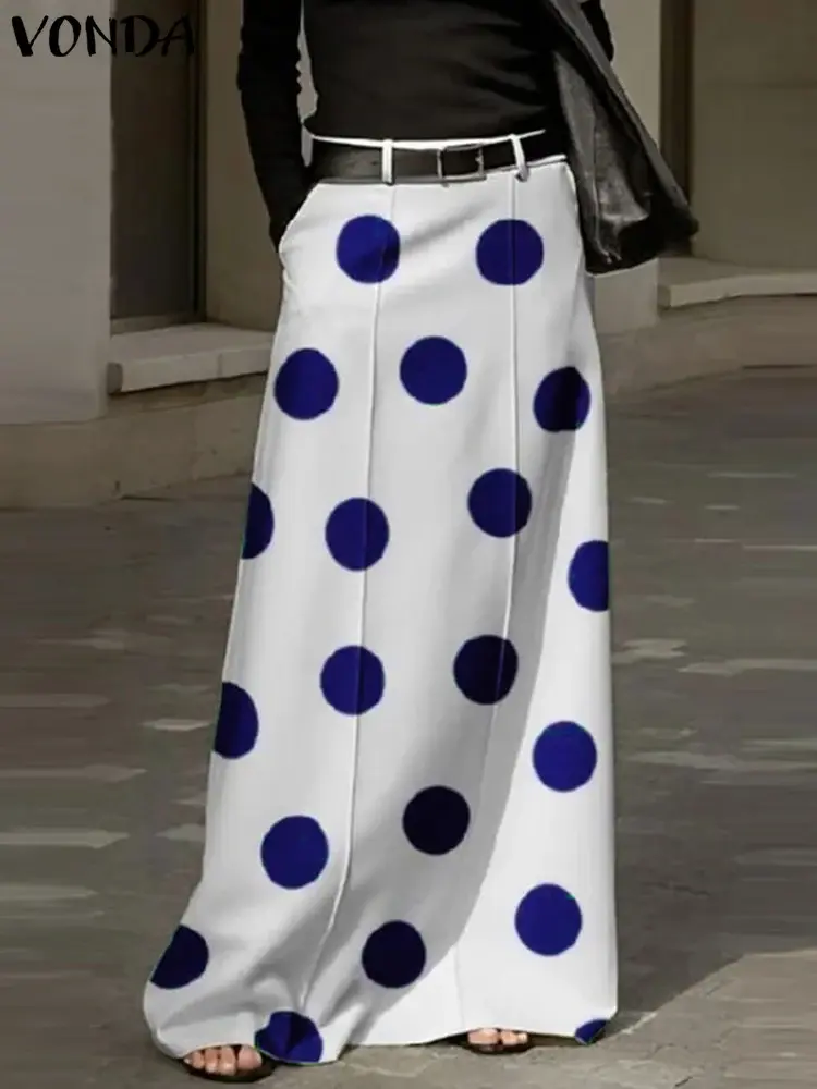 VONDA Women Party Maxi Skirts Dot Point Printed Long Skirt 2025 Summer High Waist Casual Loose A-Line Beach Skirts Oversized