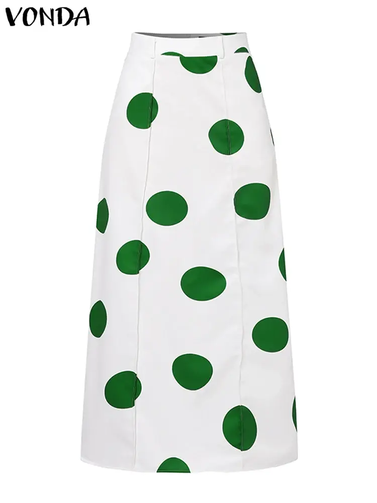 VONDA Women Party Maxi Skirts Dot Point Printed Long Skirt 2025 Summer High Waist Casual Loose A-Line Beach Skirts Oversized