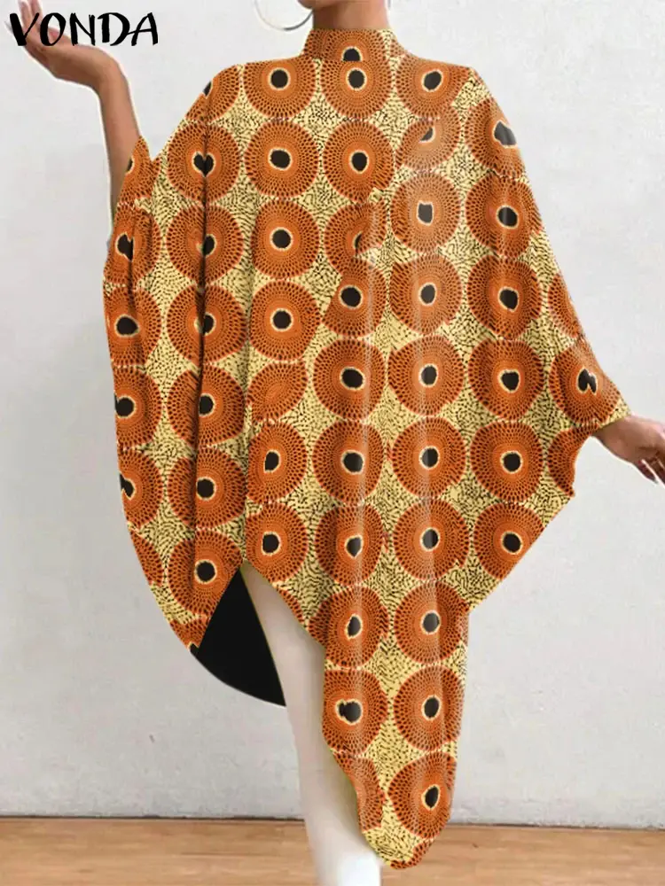 Plus Size 5XL VONDA 2025 Summer Women Long Dress Vintage Printed Irregular Sundress Bat Sleeve Dress Loose Party Robe Vestidos