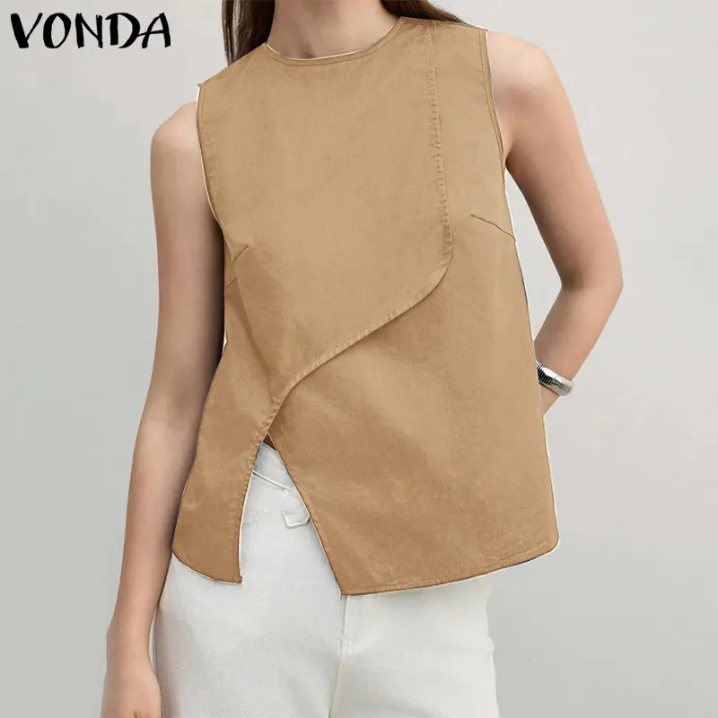 VONDA Vintage Women Asymmetrical Tanks Summer Sleeveless Solid Color Tank Tops 2025 Fashion Casual Tees Loose Oversized Shirts