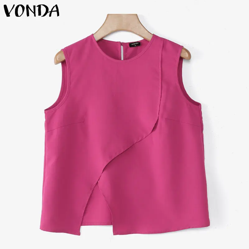 VONDA Vintage Women Asymmetrical Tanks Summer Sleeveless Solid Color Tank Tops 2025 Fashion Casual Tees Loose Oversized Shirts