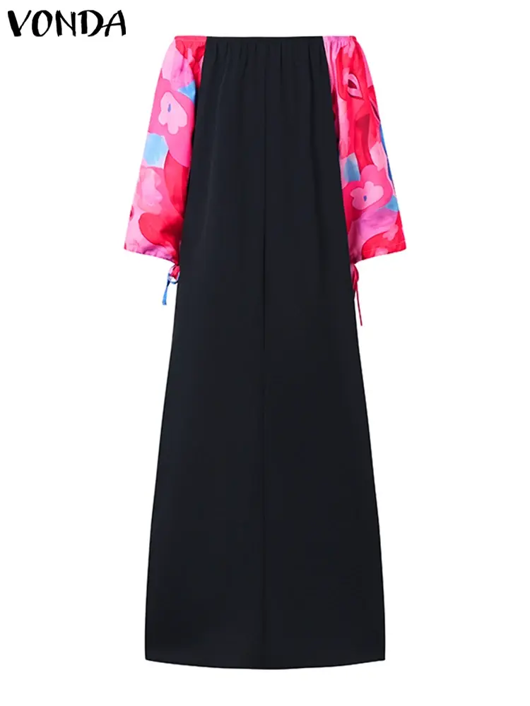 Plus Size 5XL VONDA 2025 Women Summer Dress Elegant Off Shoulder Dress Bohemian Printed Sundress Loose Robe Casual Vestidos
