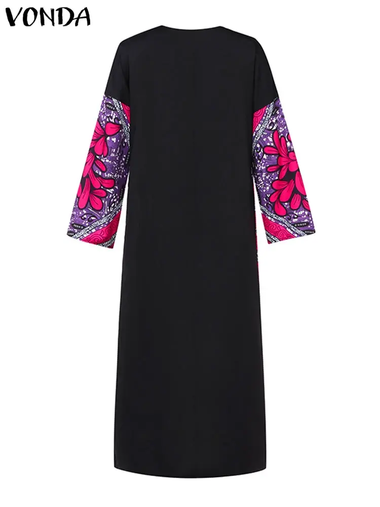 Plus Size 5XL VONDA Woman Dresses Printed Maxi Sundress Summer Party Vestidos 2025 Casual Loose Robe V Neck Sundress Oversized