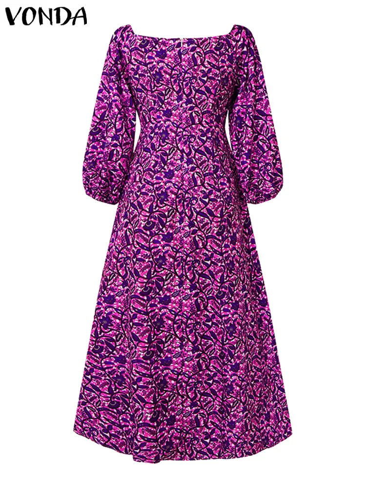 Plus Size 5XL VONDA 2025 Summer Women Bohemian Maxi Dress Off Shoulder Sundress Floor-Length Printed Vestidos Casual Loose Robe