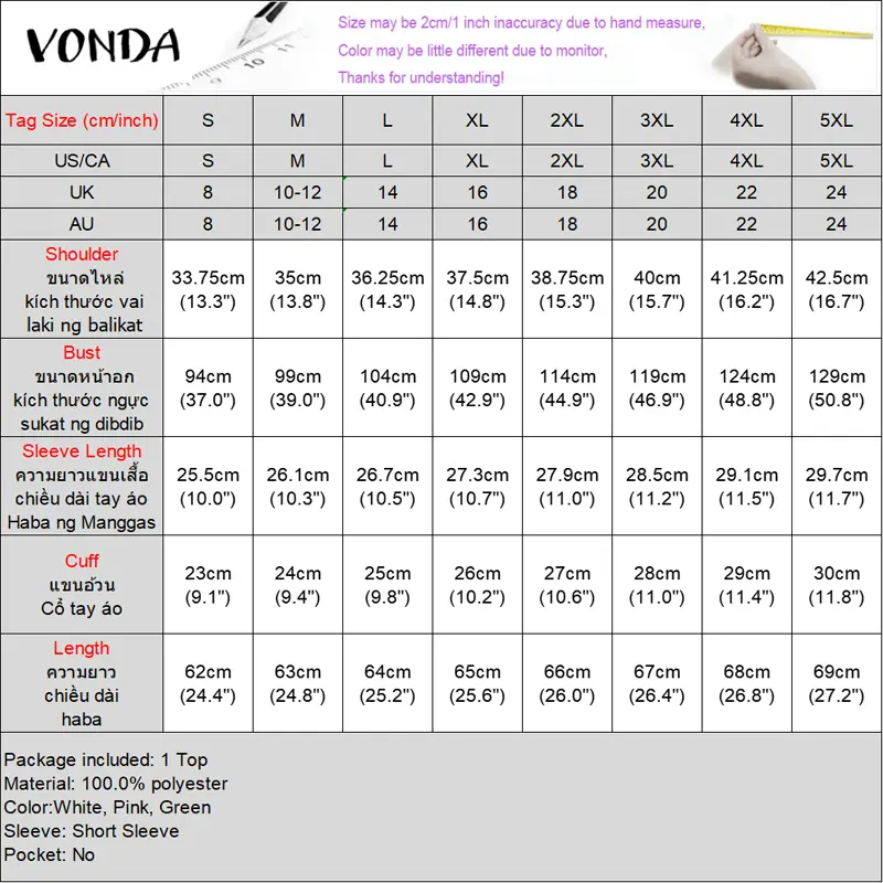 VONDA Fashion White Shirts 2025 Summer Women Blouse Lapel Short Sleeve Lace Elegant Office Lady Tops Casual Loose Blusas Femme