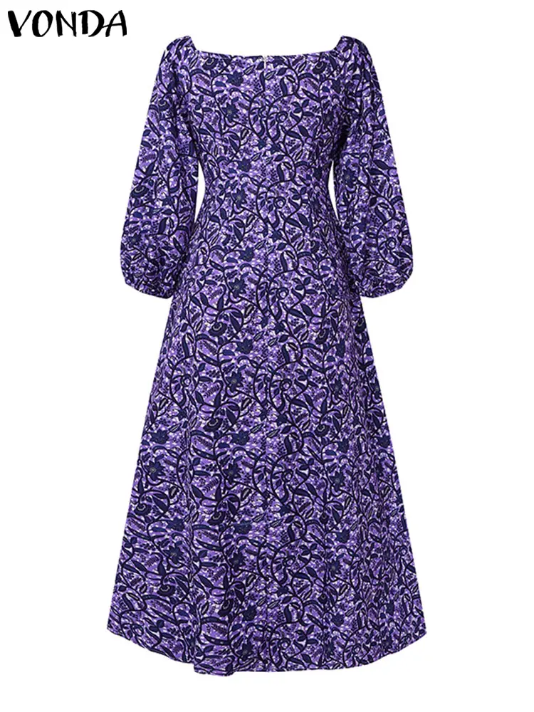 Plus Size 5XL VONDA 2025 Summer Women Bohemian Maxi Dress Off Shoulder Sundress Floor-Length Printed Vestidos Casual Loose Robe