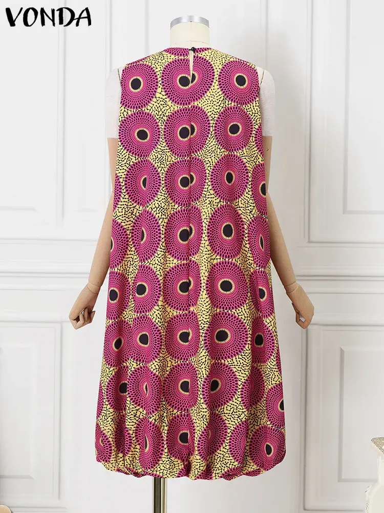 Plus Size 5XL VONDA 2025 Women Summer Dress Sleeveless Printed Sundress Oversized Party Long Vestido Casual Loose Beach Robe
