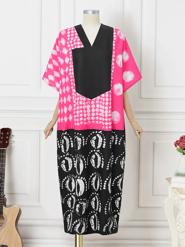 2025 VONDA Summer Vintage Printed Maxi Dress Women Bohemian Party Vestido Half Sleeve V-Neck Patchwork Casual Loose Sundress