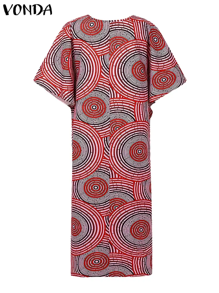 VONDA Bohemian Summer Printed Maxi Dress Women Flare Sleeve Long Sundress 2025 Patchwork Beach Vestido Casual Loose Vintage Robe