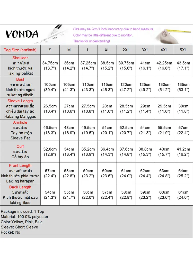 VONDA Women Blouse Summer Short Puff Sleeve Solid Shirts 2025 Fashion Casual Ruffled Pleated Tunic Tops Elegant Loose Blusas