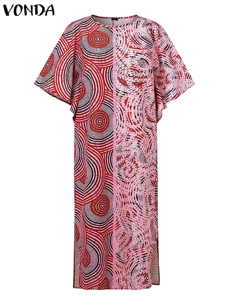 VONDA Bohemian Summer Printed Maxi Dress Women Flare Sleeve Long Sundress 2025 Patchwork Beach Vestido Casual Loose Vintage Robe