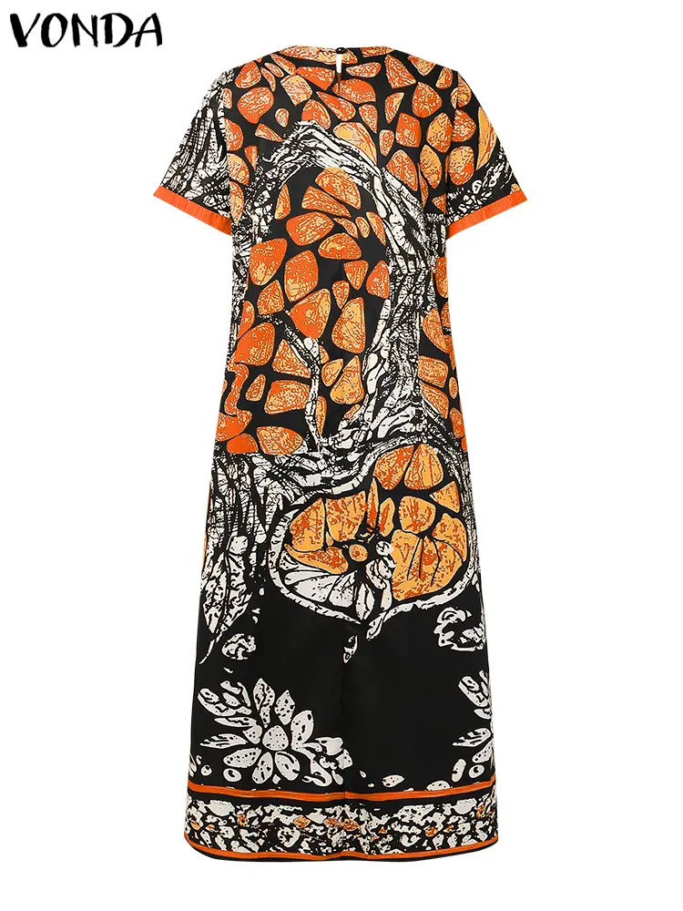 VONDA Bohemian Printed Dress Women Summer Vintage Maxi Vestidos 2025 Short Sleeve V Neck Party Sundress Casual Loose Long Robe