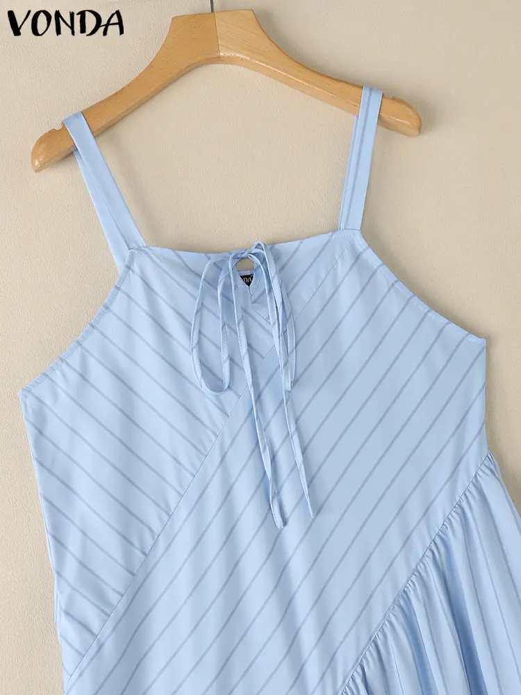 Sleeveless Summer Women Jumpsuits VONDA Fashion Sexy Loose Stripe Rompers Streetwear Party Casual Holiday Jumpsuit Oversize