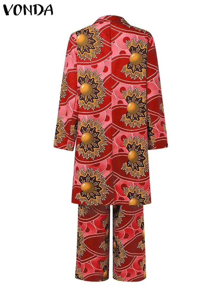 VONDA Fashion Women Long Sleeve Two Piece Suits 2024 Holiday Bohemian Printing Elegant Outfits Casual Simple Sets Oversized