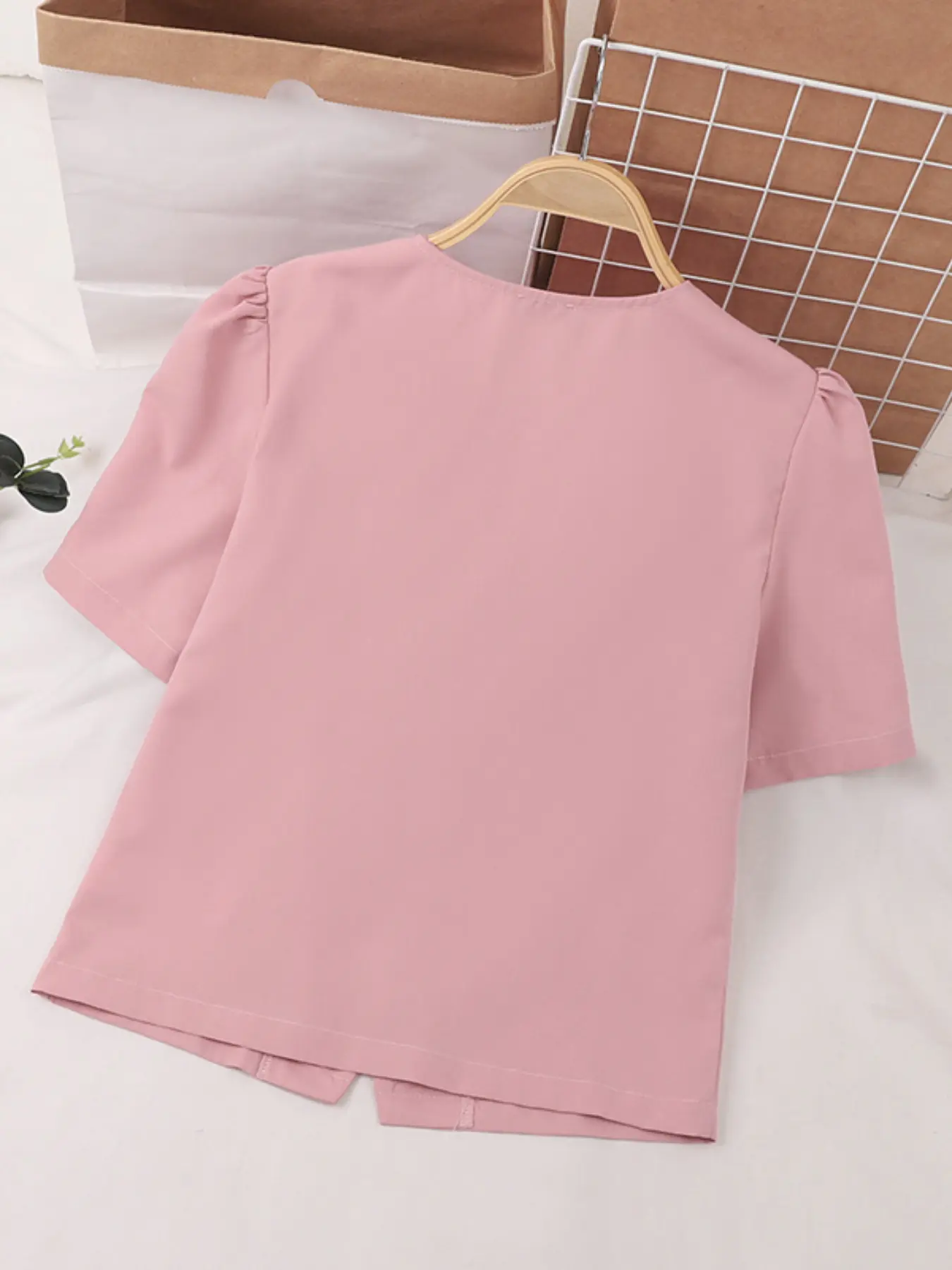 2025 VONDA Elegant Fashion Women Summer Shirts Short Sleeve Bow Blouses Casual Solid Color Buttons Tunic Tops Blusas Femininas