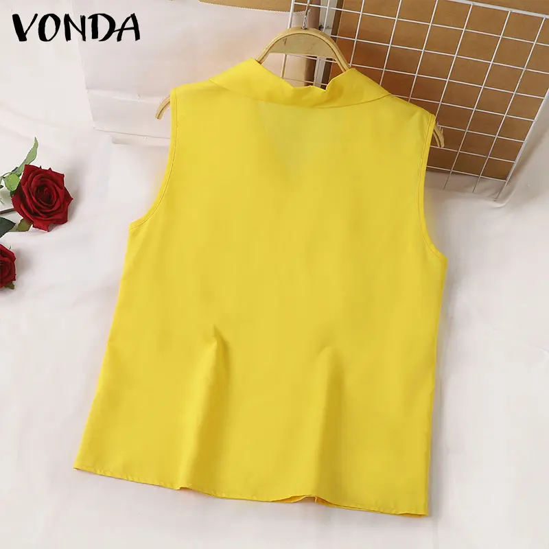 VONDA Elegant Sleeveless Shirts Women Blouse 2025 Bohemian Solid Color Summer Tops Office Ladies Blusas Femininas Oversized
