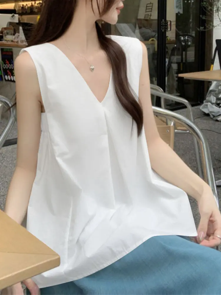 Women Summer Tunic Tops VONDA Sleeveless Tank Tops Solid Fashion Blouse 2025 Casual OL Work Shirts Female Loose V-Neck Tees