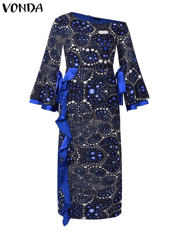 VONDA Women Summer Ruffled Maxi Long Dress Summer Bohemian Off Sholuder Vestidos 2025 Fashion Casual Printed Floor-Length Robe