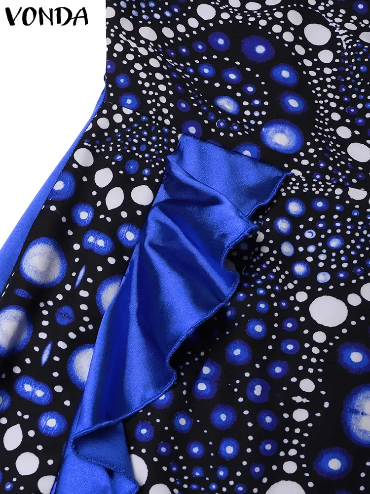 VONDA Women Summer Ruffled Maxi Long Dress Summer Bohemian Off Sholuder Vestidos 2025 Fashion Casual Printed Floor-Length Robe