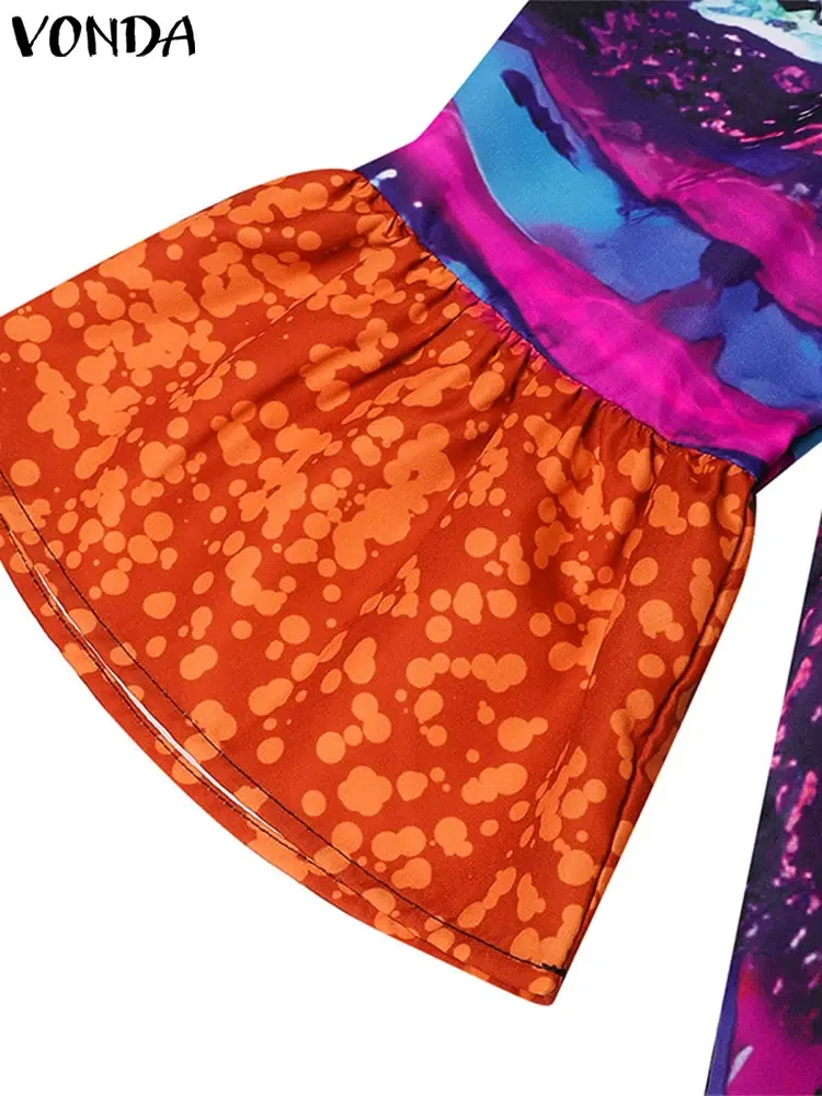 Plus Size 5XL VONDA 2025 Summer Women Dress Bohemian Printed Sundress Vintage O neck Flared Sleeve Vestido Casual Loose Robe