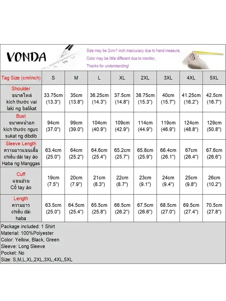 VONDA Women Bohemian Shirts 2025 Elegant Ruffle Blouse Polka Dot Tops Casual Stand Up Collar Blusas Long Sleeve Tunic