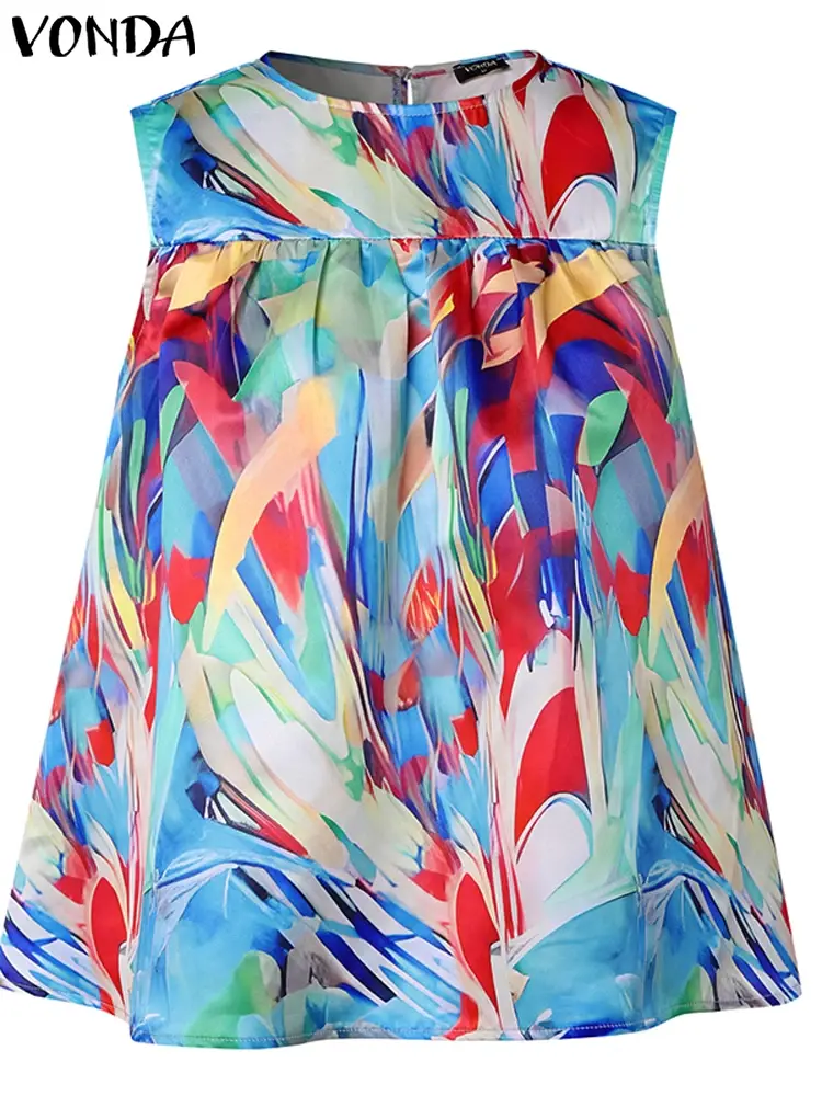 VONDA 2025 Summer Printing Women Bohemian Dress Sets Sleeveless Tops and Maxi Skirt Casual Sets 2PCS Loose Sets Oversized Robe