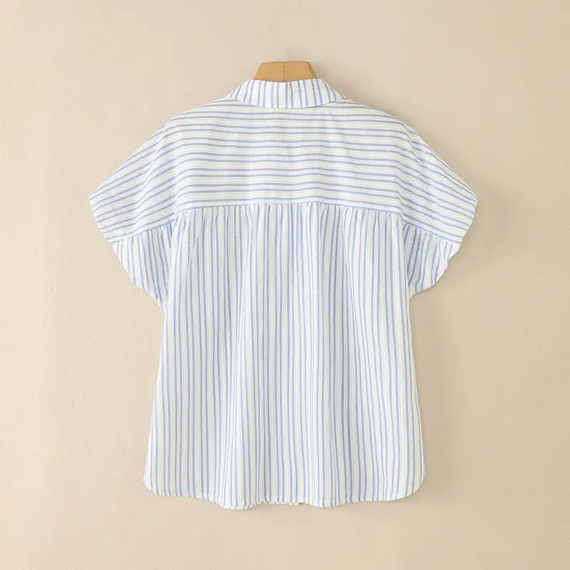 VONDA Women Fashion Shirts Short Puff Sleeve Striped Elegant Office Blouse Summer Tops 2025 Lapel Casual Loose Blusas Femininas