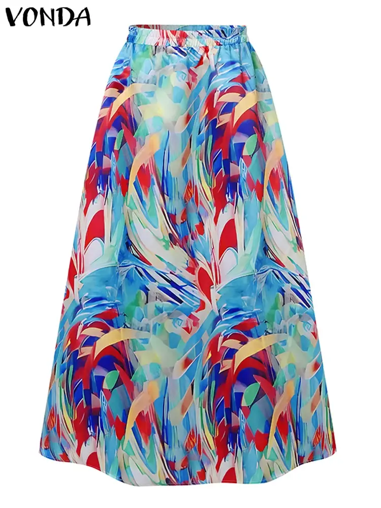 VONDA 2025 Summer Printing Women Bohemian Dress Sets Sleeveless Tops and Maxi Skirt Casual Sets 2PCS Loose Sets Oversized Robe