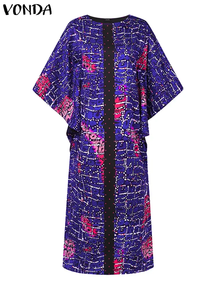 VONDA Summer Women Maxi Long Dress 2025 Elegant Fashion Bat Sleeve Long Dress Vintage Printed Party Vestidos Casual Loose Robe