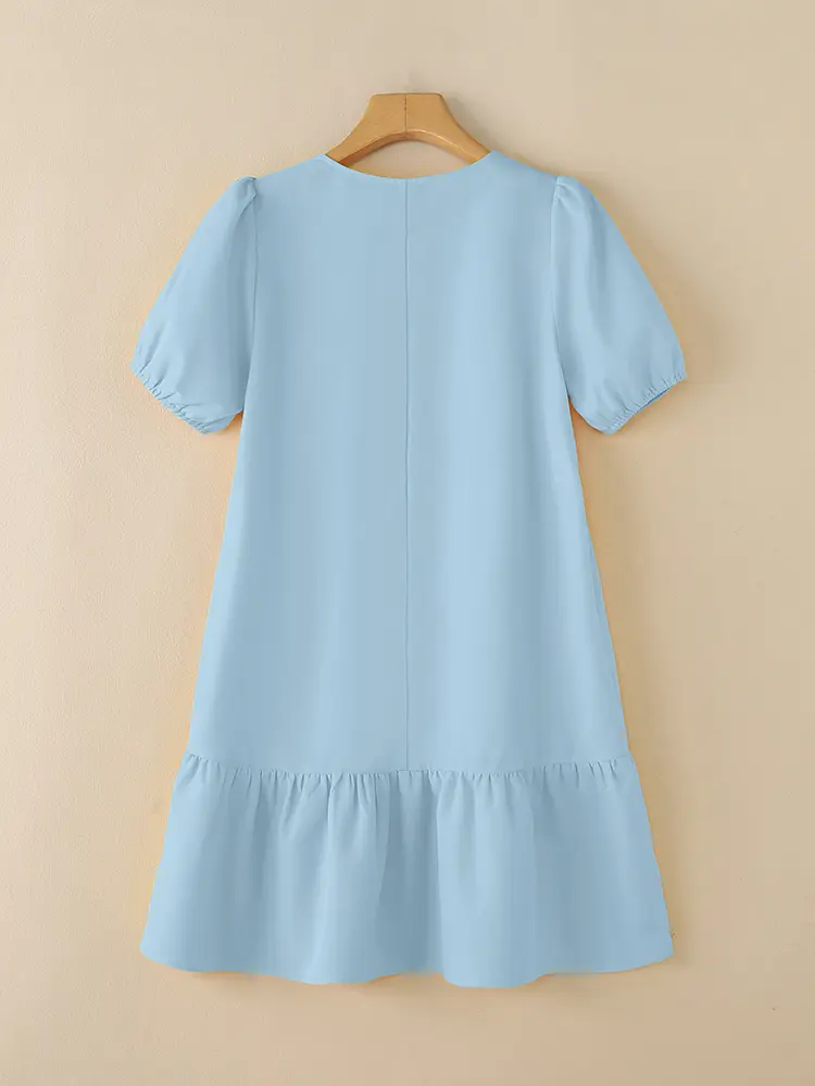 ZANZEA 2025 Summer Vestidos Women Casual Mini Dress V Neck Solid Color Short Sundress Bohemian Puff Sleeve Loose Robe Oversized