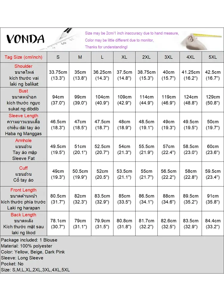 VONDA 2025 Summer Fashion Women Shirts Casual Solid Blouse Elegant V-Neck Office Tops Belted Flare Sleeve Pleated Ruffles Blusas