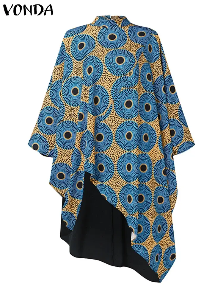 VONDA Women Summer Dress 2025 Vintage Printed Irregular Sundress Oversized Bat Sleeve Long Dress Loose Party Maxi Robe Vestidos