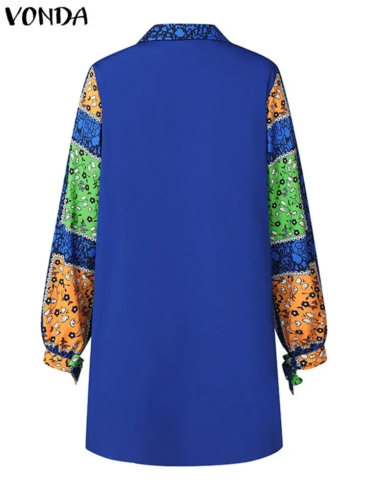 VONDA 2025 Bohemian Women Summer Mini Dress Long Sleeve Printed Party Sundress Vintage A-Line Vestidos Loose Robe Oversized